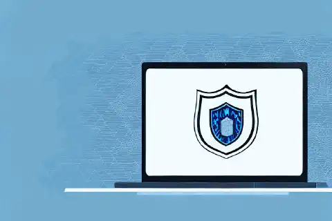 Symboliczny obraz przedstawiający bezpieczeństwo w Internecie, z tarczą chroniącą ekran komputera przed cyberzagrożeniami.