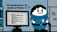Postać z kreskówki trzymająca skrypt i stojąca przed komputerem z monitem PowerShell, wskazująca na łatwość tworzenia skryptów PowerShell dla początkujących