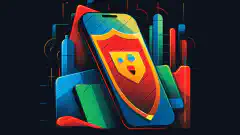 Kolorowa ilustracja przedstawiająca urządzenie Google Pixel z tarczą symbolizującą ulepszone funkcje prywatności i bezpieczeństwa.