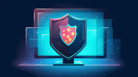Ilustracja przedstawiająca tarczę chroniącą ekran komputera, symbolizująca zwiększoną prywatność i bezpieczeństwo online.