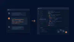 Rozmowa w terminalu i graficzny obszar roboczy do programowania połączone strzałką przekazywania sesji na ciemnym tle