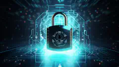 Symboliczny obraz reprezentujący cyfrową prywatność i bezpieczeństwo, przedstawiający zamkniętą kłódkę osłoniętą emblematem tarczy, przekazującą ideę ochrony danych i anonimowości online.