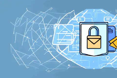 Symboliczna ilustracja zamkniętej koperty otoczonej warstwami ochronnymi przypominającymi tarcze, reprezentująca bezpieczeństwo poczty e-mail i ochronę danych